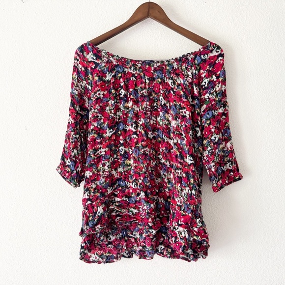 Westbound Petites Boho Floral Peplum Smocked Elastic Neck Off The Shoulder Sz PL - Picture 1 of 10